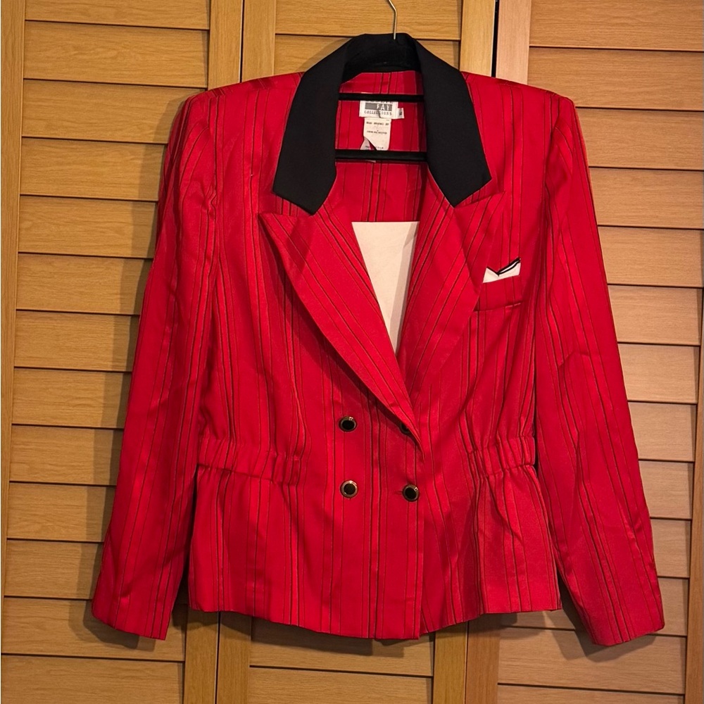 Leslie Fay Red, Black Pinstriped Vintage, 80’s Should pads, Blazer, Top